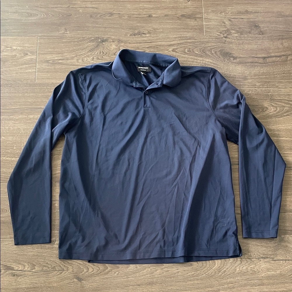 Men’s Nordstrom Tech-Smart Long Sleeve Navy Polo, Size XL